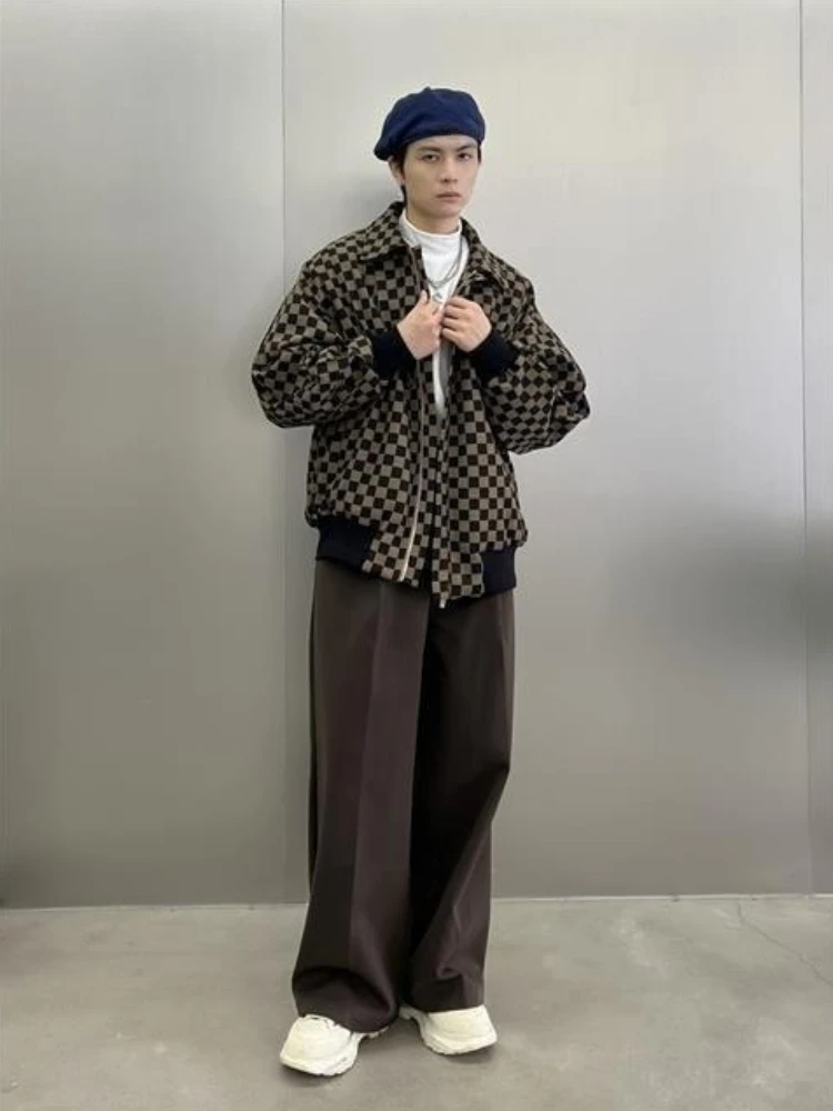 

Острая бейсбольная куртка в шахматном порядке для мужчин, студентов, нерегулярный клетчатый дизайн, осенне-весенняя куртка