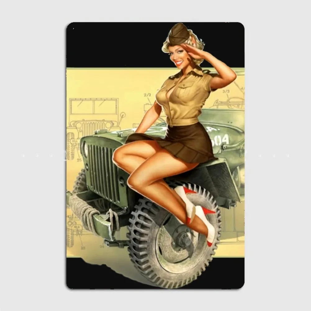 Customize Pin-up WWII Willys MB Vintage Metal Sign Plates | Pub/Club/Bar Wall Decor Tin Sign Posters