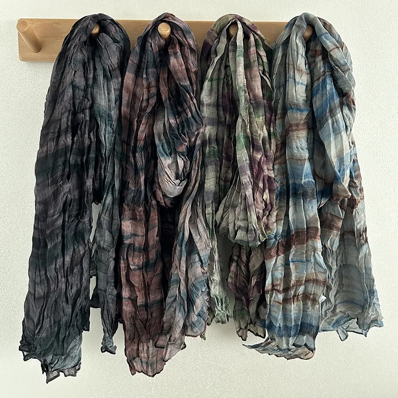 

Natural Wrinkled Cotton and Linen Scarf Women's Nostalgic Retro Literary Style New Versatile Long Scarf Japanese Foreign Shawl