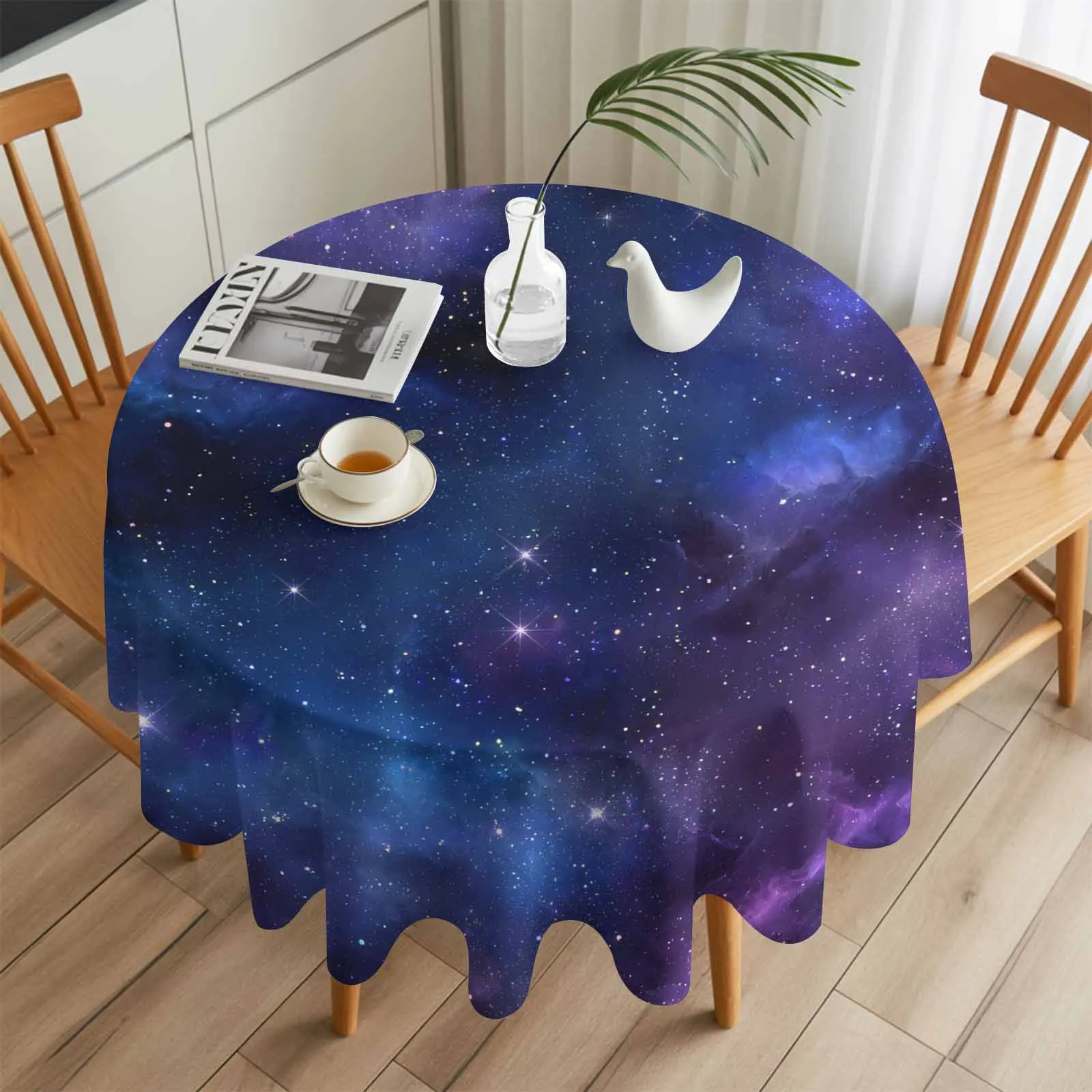 

Abstract Purple Milky Way Galaxy Round Table Cloth Festival Dining Tablecloth Waterproof Table Cover for Wedding Party Decor