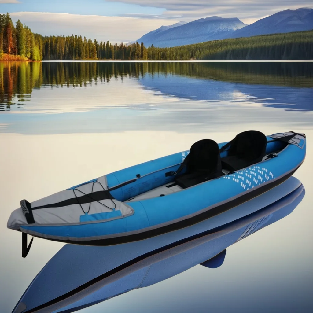 المحمولة الأزرق 2 شخص PVC نفخ قوارب الكاياك مع ضمان الجودة دائم البحر كاياك الصيد المجاذيف بحيرة نهر الرياضة