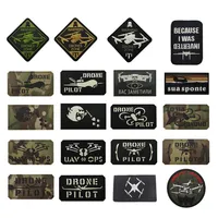 Outdoor Bag Accessory Badge IR Reflective Laser Cut WARNING DRONES ZONE 3DPVC Outdoor Hook Loop Backpack Patches for Clothing