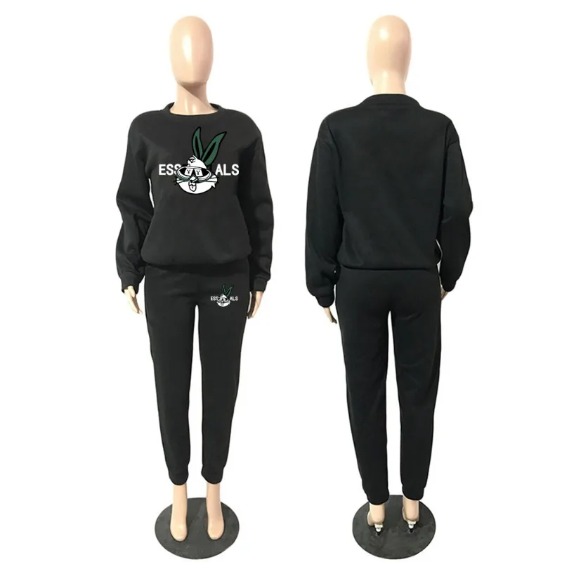 Women Fashion Letter Print Casual 2 Piece Set Solid O-neck Long Sleeve Loose Hoodies High Waist Pants Streetwear Trends Outfits