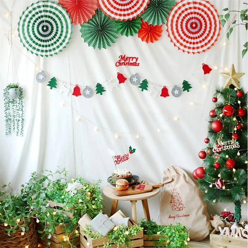 Christmas Banner Garland Wool Felt Triangle Merry Christmas Decor for Home Navidad Decorations New Year Party Supplies