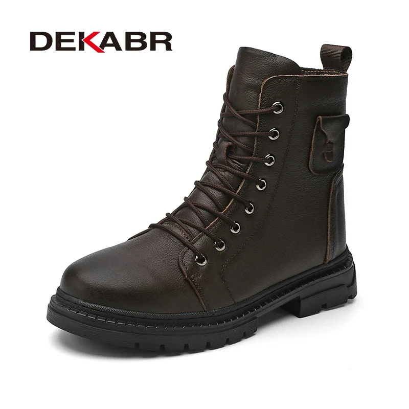 DEKABR Designer Casual Men Shoes Genuine Leather Classics Fur Warm Ankle Snow Boots Anti-Skid Zipper Auturmn Winter Boots Men