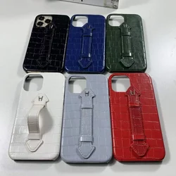 New Suitable for iPhone 16promax Crocodile Patterned Phone Case 15plus 14pro 13 12 Wrist Bracket 11 Xsmax Xr 8plus Leather Cover