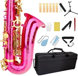 Rose Red Eb Alto Saxophone for Beginners Adults Brass E Flat Key Type Saxophone Woodwind Instrument with Case Strap Glove Parts