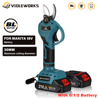 VIOLEWORKS 30mm 21V Brushless Electric Pruning Shears Handheld Cordless Rechargeable Fruit Tree Bonsai Pruning For 18V Battery