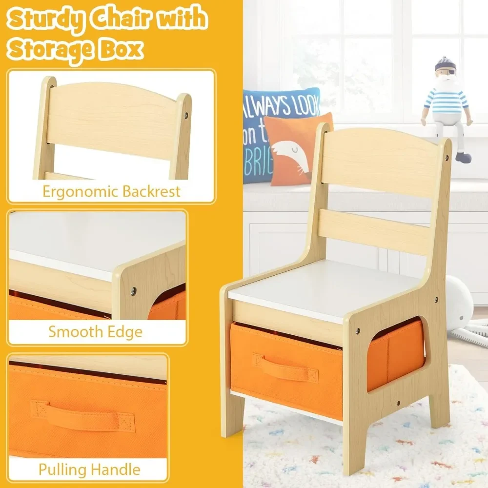 Kids Table and Chair Set, 3 in 1 Wooden Activity Table for Toddlers Arts, Crafts, Drawing, Reading, Playroom