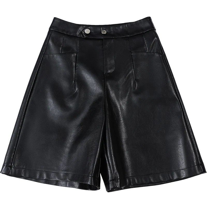 ZUZK  PU Leather Bermuda Shorts For Women Loose Shorts Autumn Winter Motorcycle Punk High Waist Fashion Bermuda Shorts Femme