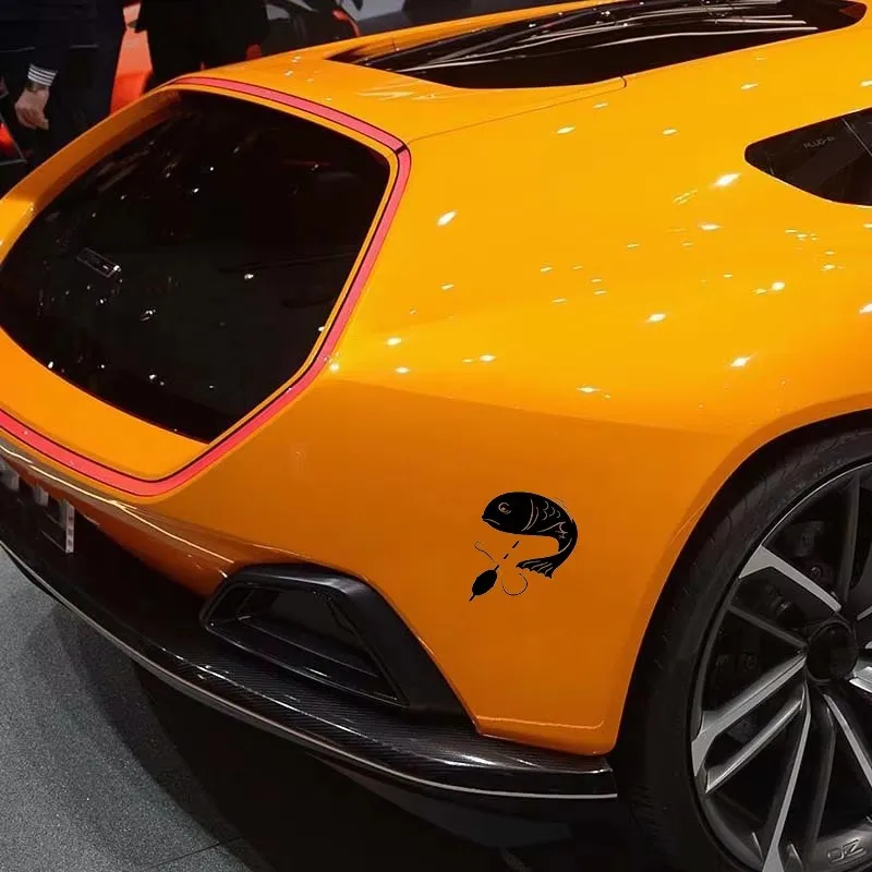 تصميم مضحك على شكل سمكة مقلية، ملحقات نافذة ممتصة للصدمات للدراجات النارية، ملصقات سيارات من الفينيل المزخرفة #3