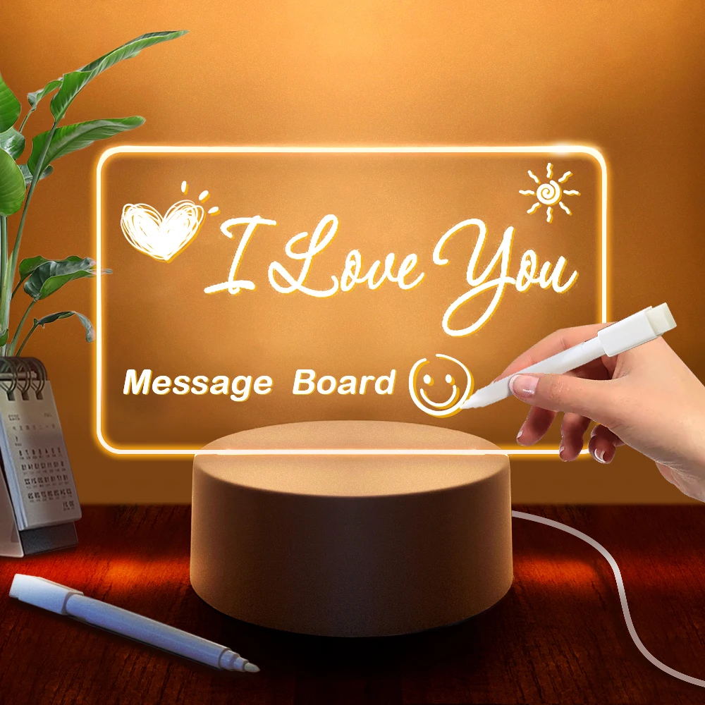 Criativo LED Night Light Note Board, Quadro de mensagens com caneta, USB Power Decor, Lâmpada presente para crianças, Decoração Lâmpada da noite