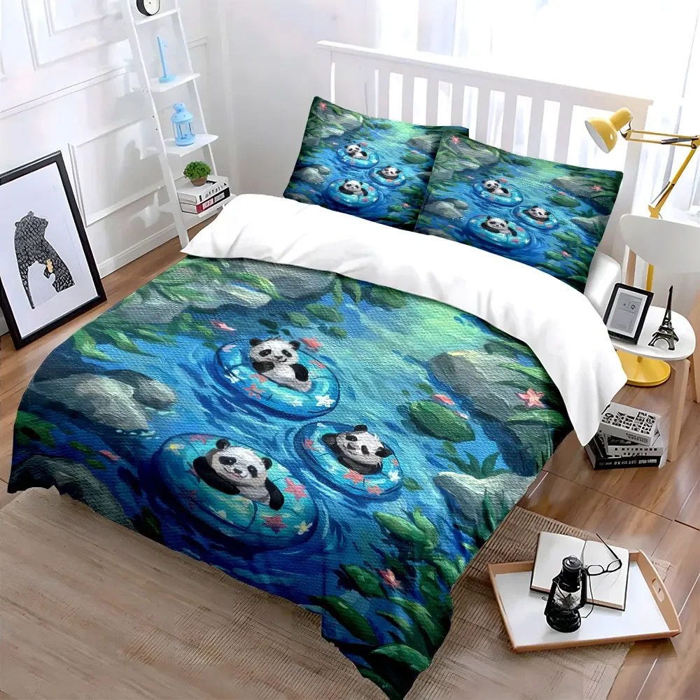 Cute Panda Floating Decor Set Soft Comfortable Duvet Cover Bedding Set Included 1*Duvet Cover & 2*Pillowcases, gift