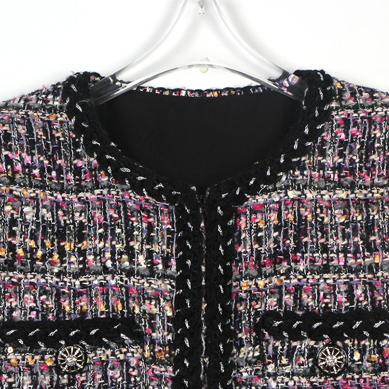 سترة صوف تويد عصرية أنيقة ملونة من غزل الزهور مصبوغة باللون الوردي والأرجواني قسم معلق جديد لمظهر أنيق #2