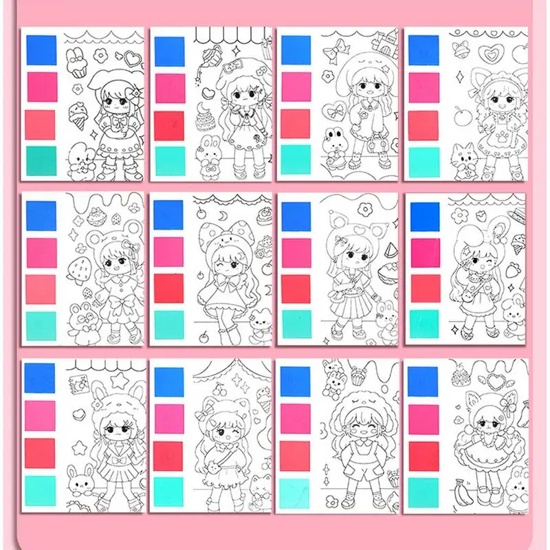 Книжка-раскраска с акварелью, детская книга с акварельными красками, 5X рабочая тетрадь с акварельными красками для детей, креативная акварельная раскраска