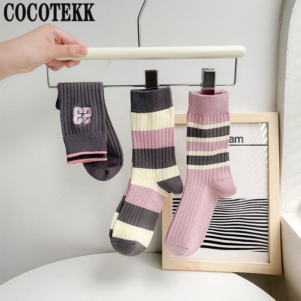 2022 New Women\'s Socks Breathable Combed Cotton Socks 15 Color Embroidered Stripe Series Casual Trend Street Hip Hop Happy Socks