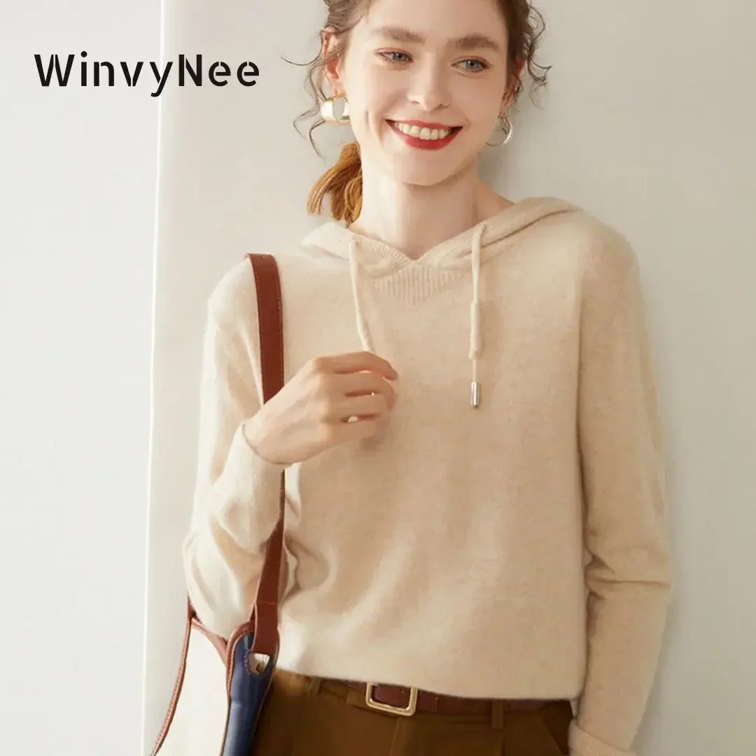 

WinvyNee Women's Clothing Cashmere Merino Wool Sweater Hooded Knitted Sweaters Casual Outerwears Pullover Jumper Autumn A1174005