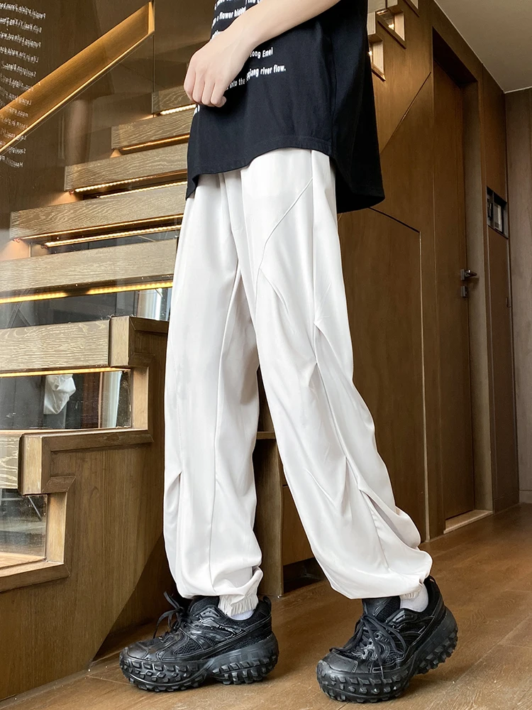 Slimming Ice Silk Harajuku Sle Men's Summer Casual Pants Qui Dry Workwear Trousers Loose Fit Long Straight Leg Trousers