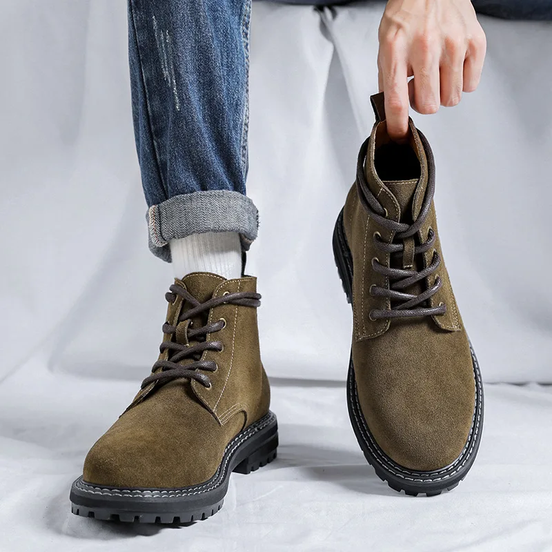 Spring Autumn New Men High Quality Shoes Vintage British Dress Ankle Boots Cow Suede Tooling Work Boots Desert Boots Luxury