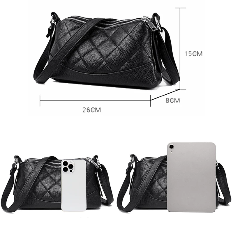 Bolso de hombro 2024 de cuero genuino para mujer, bandolera de tres capas con gran capacidad, novedad de 100%