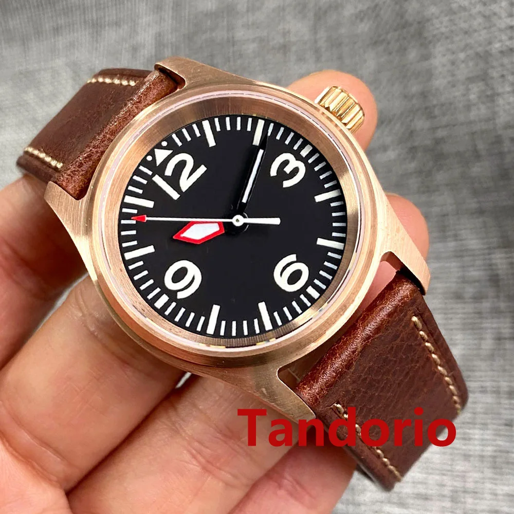 36mm Tandorio Solid Full Cusn8 Bronze NH35 PT5000 200m Waterproof Diver Automatic Black Men Watch Sapphire Crystal Leather Strap