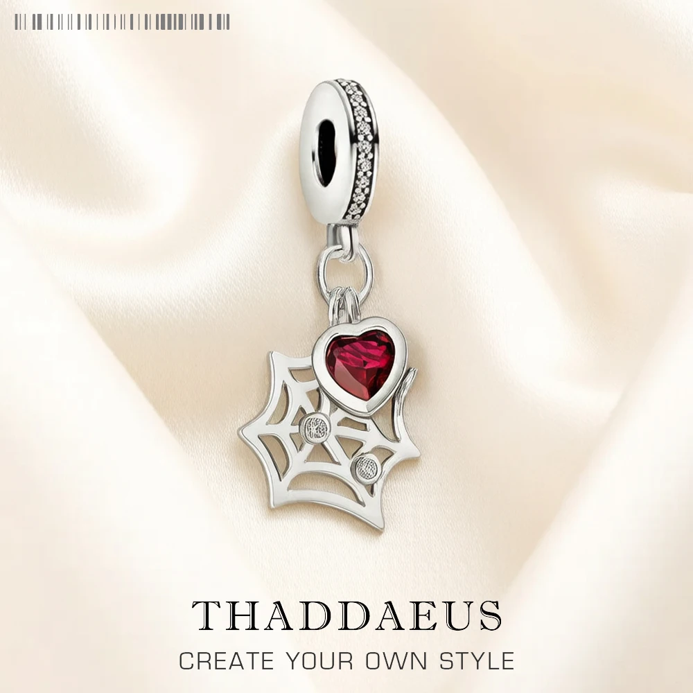 Spider's Web And Heart Dangle Charm For Women 925 Sterling Silver Romantic 2022 Brand New Gift