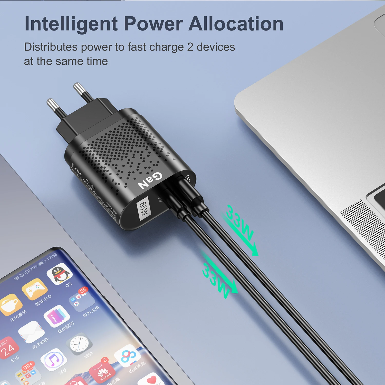 65W GaN USB C Fast Charger PD33W Ausralian Fast Charging Chargers for iPhone 15 AU/EU Plug USB Type C Charger for New Zealand