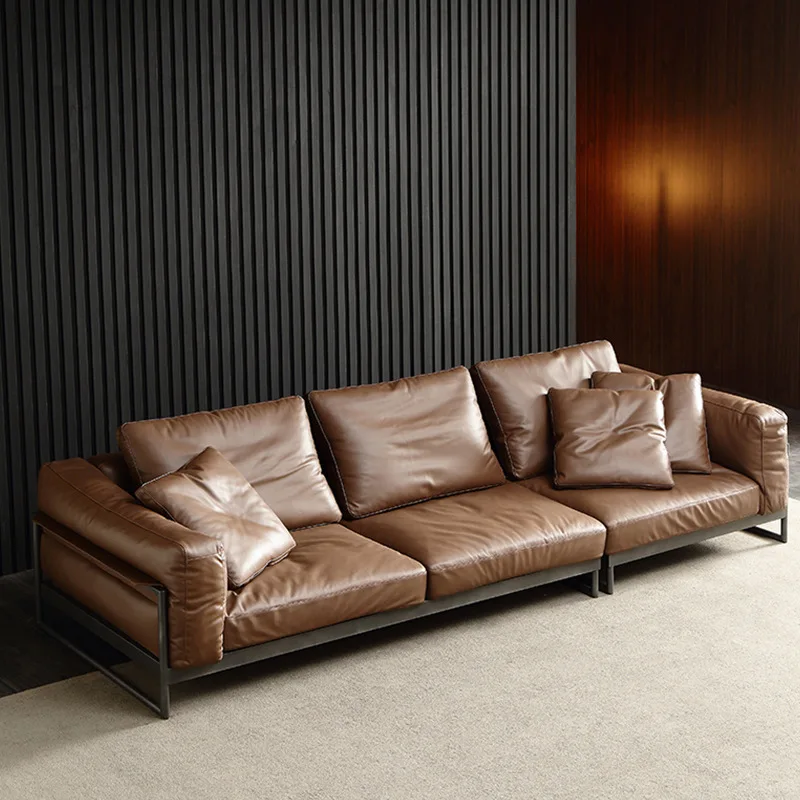 

Source strength factory custom Italian leather sofa living room modern simple straight row down leather sofa