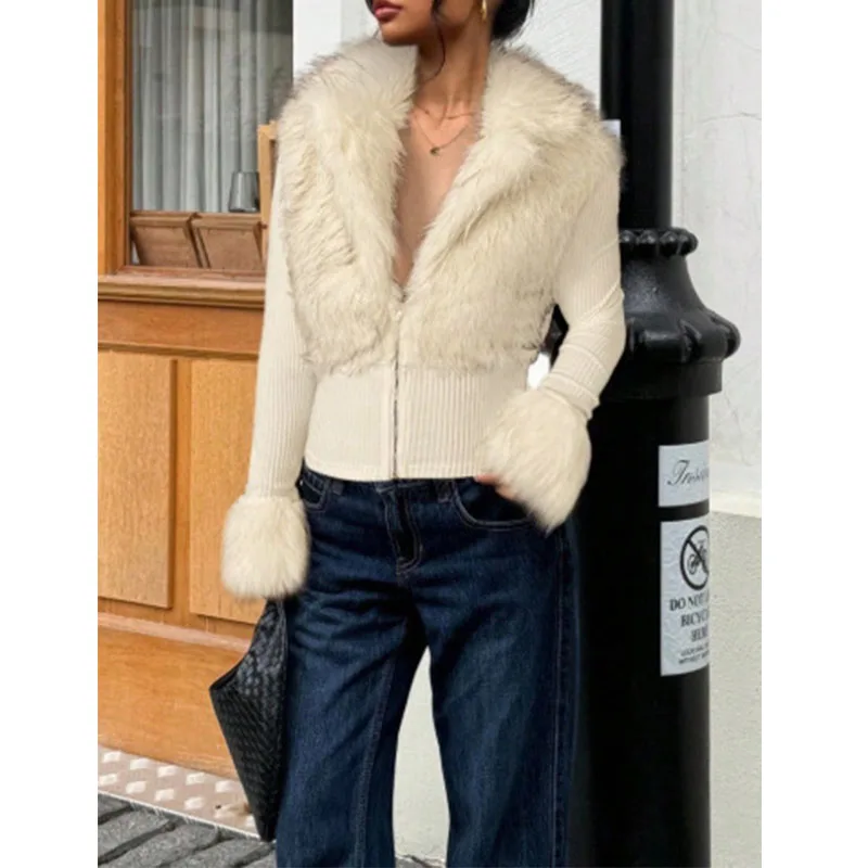 

Европейский и американский плюшевый кардиган-свитер на молнии, осенне-зимний, универсальный, повседневный, приталенный, теплый, для женщин