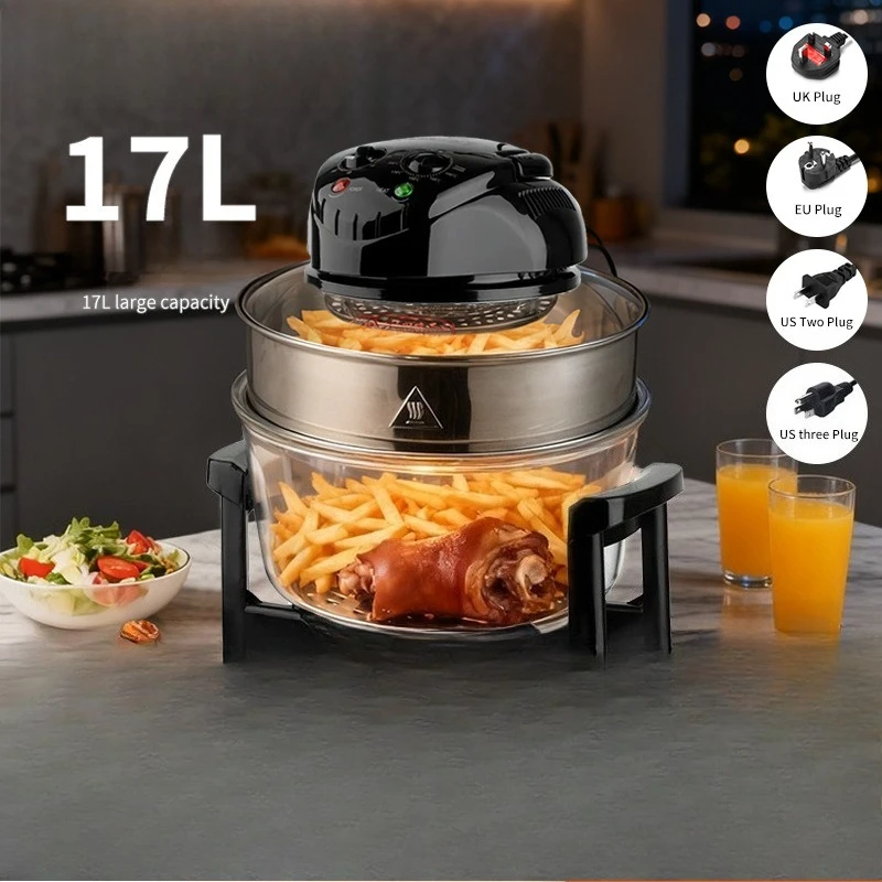 17L Large Capacity Air Fryer Oven Multi-Function Halogen Cooker with Visible Window EU Plug