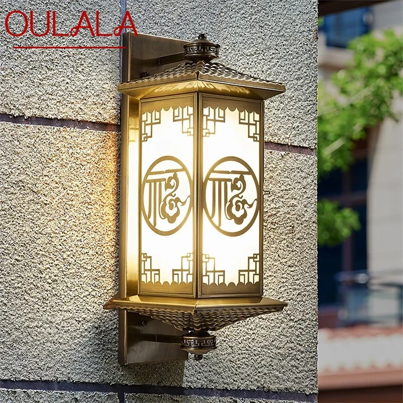 OULALA Contemporary Solar Brass Outdoor Wall Lamps Simplicity Waterproof Creative Balcony Hallway Courtyard Villa Gate Hotel