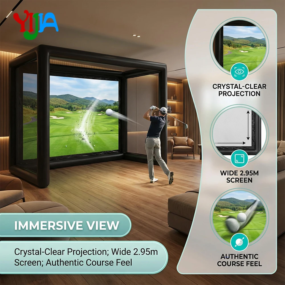 USA Warehouse Inflatable Golf Simulator Enclosure Portable Golf Practice Net with White Projection Screen  Golf Simulator Tent