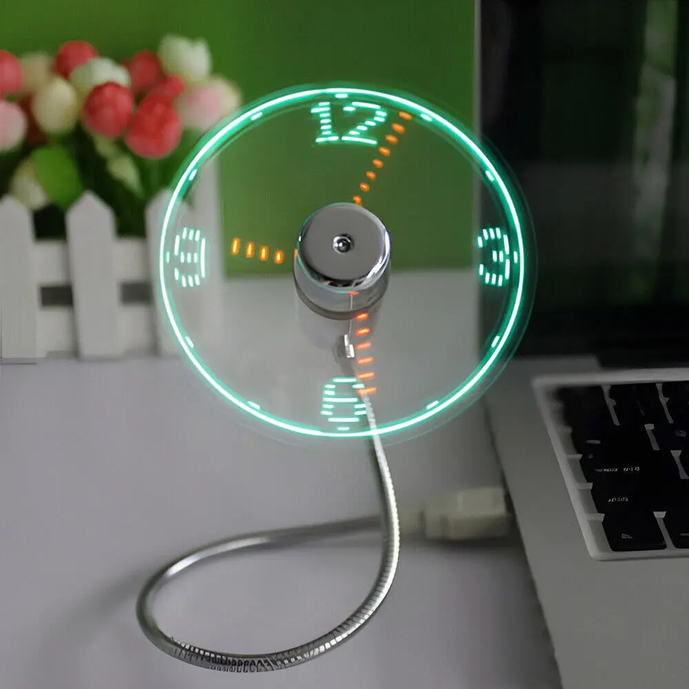 

1x Metal Mini Fan DC 5V Cooling Flashing Fan USB Powered Flexible Gooseneck LED Clock Real Time Display for Laptop PC Notebook