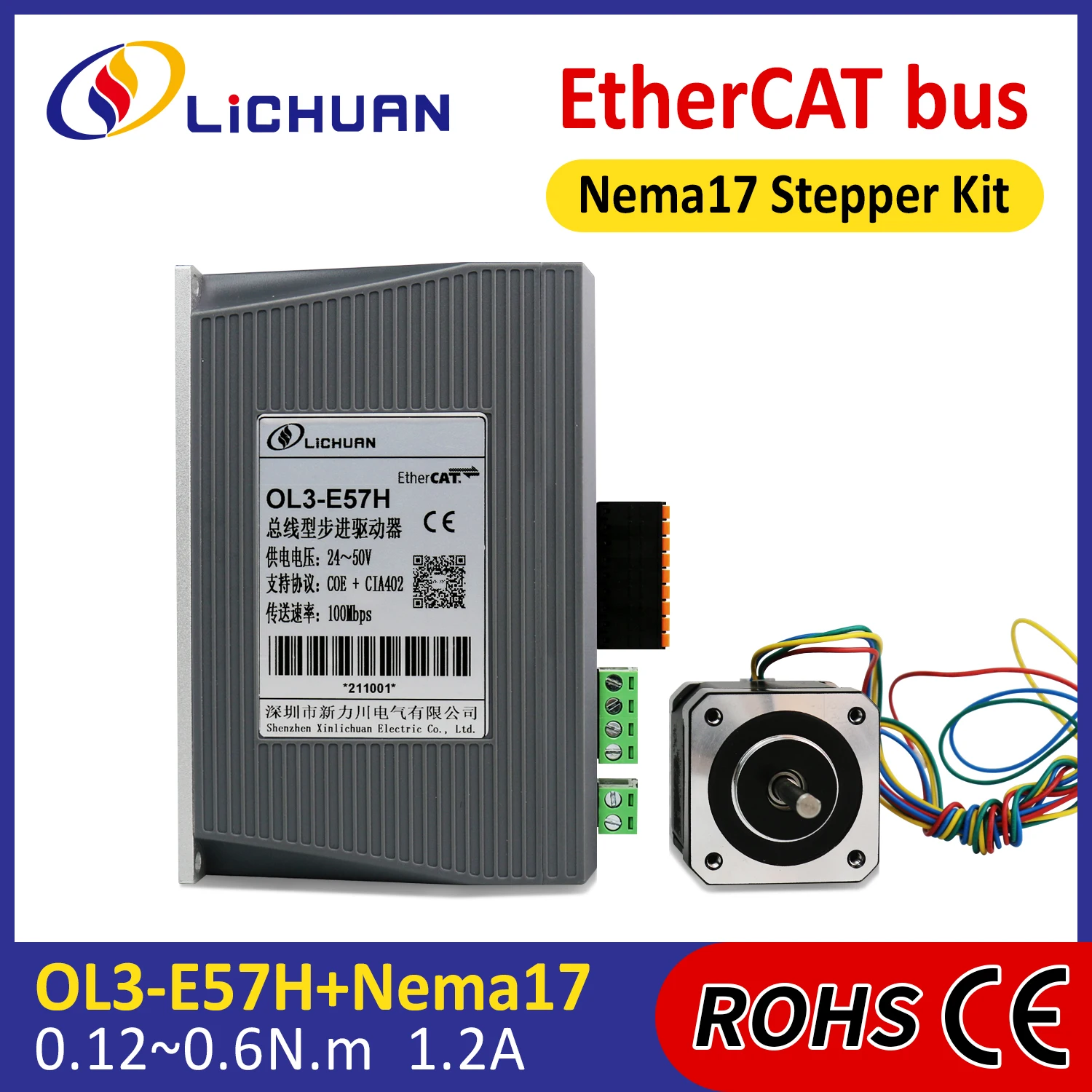 Lichuan DC24V～48V 1.2A 0.12/0.21/0.3/0.4/0.6N.m Stepper Motor Controller 2 Phase Nema17 DC Open Loop Stepper Motor Drivers Kit