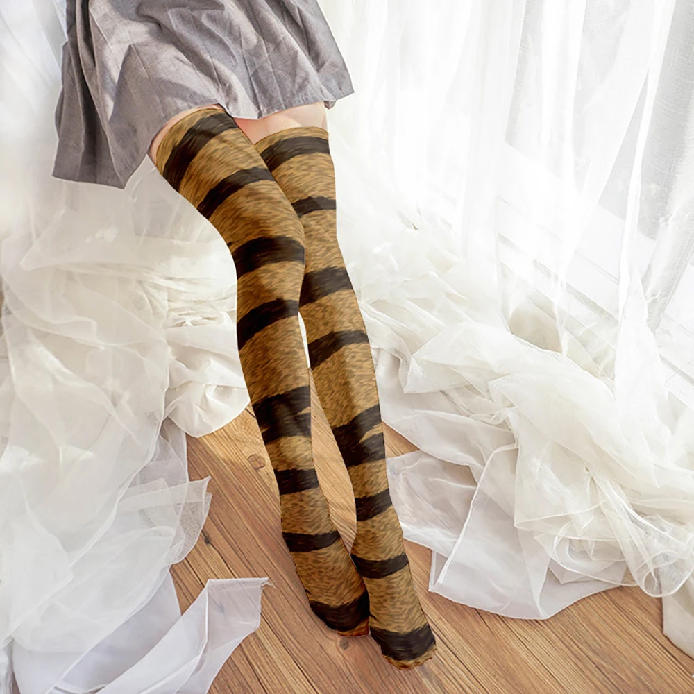 2026 cos Fashion Leopard Print Silk Socks Thin Women's Spring and Autumn Lolita Sexy Over Knee Long Socks Match