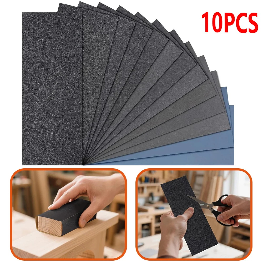 10/20Pcs Wet Dry Sandpaper 80‑5000 Grit 9x3.6 Inch Waterproof Sheets for Automotive Wood Metal & Furniture Polishing