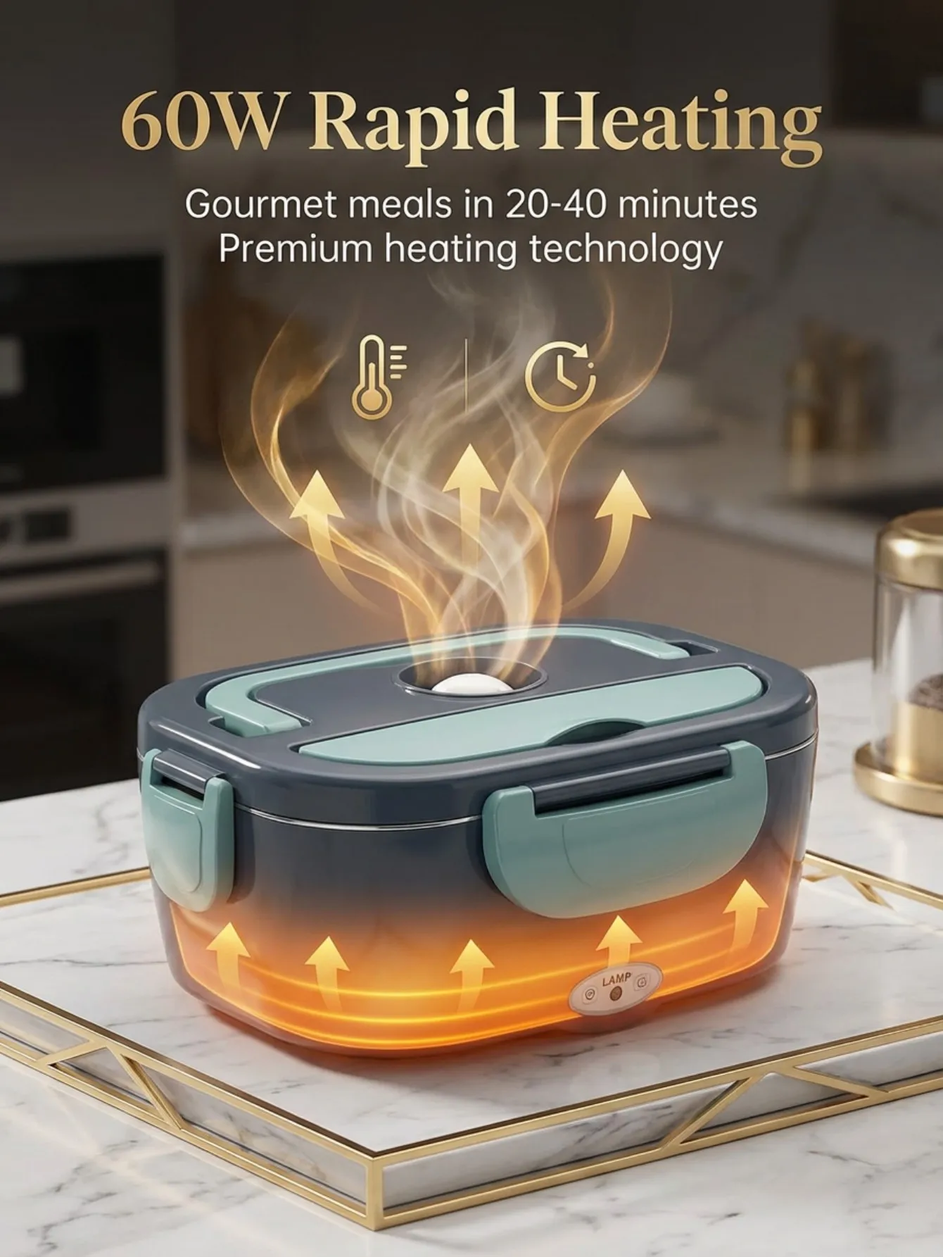 60W Electric Heated Lunch Box 1.5L 304 Stainless Steel 12V/24V Car & Home Dual Power Portable Food Warmer Leak‑Proof view 4