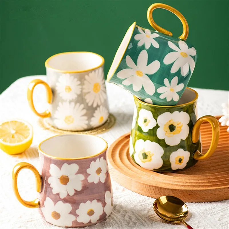 1pcs ceramic mug, hand drawn style water cup, 16oz/480ml breakfast cereal coffee cup