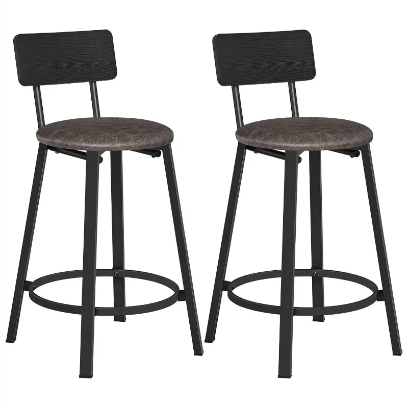 Set of 2 Bar Chairs, Tall Bar Stools with Backrest, Industrial in Party Room, Rustic Brown and Black