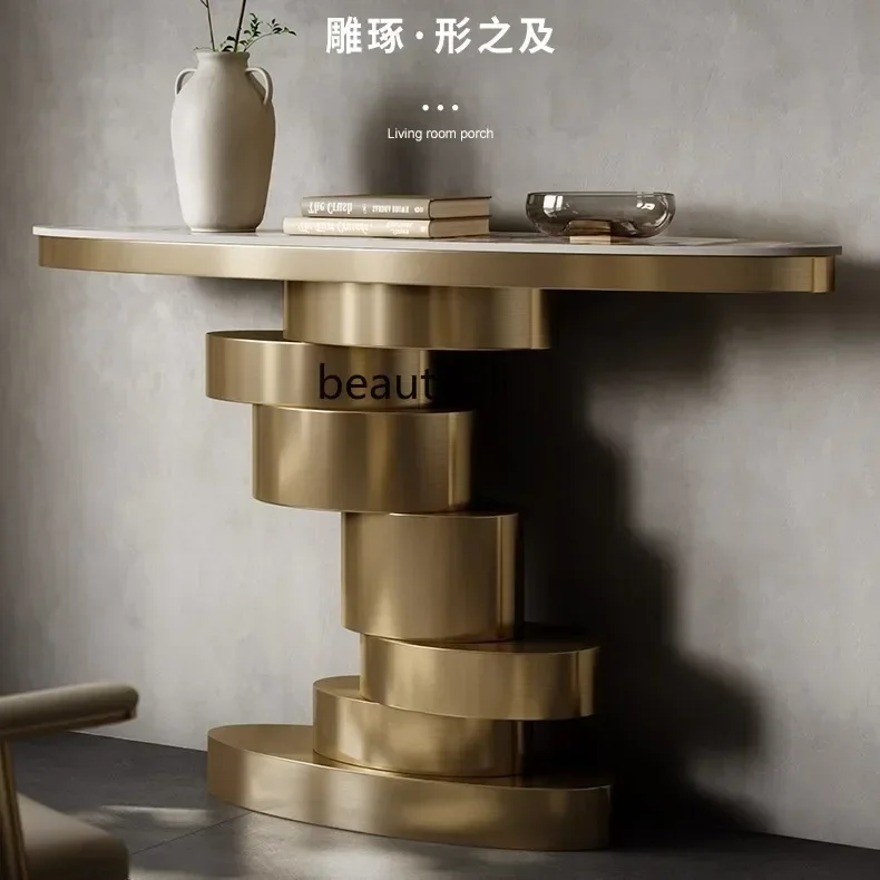 

ss K178 ss25 Light luxury Italian entrance table Nordic modern stainless steel rock slab luxury stone entrance platform customiz