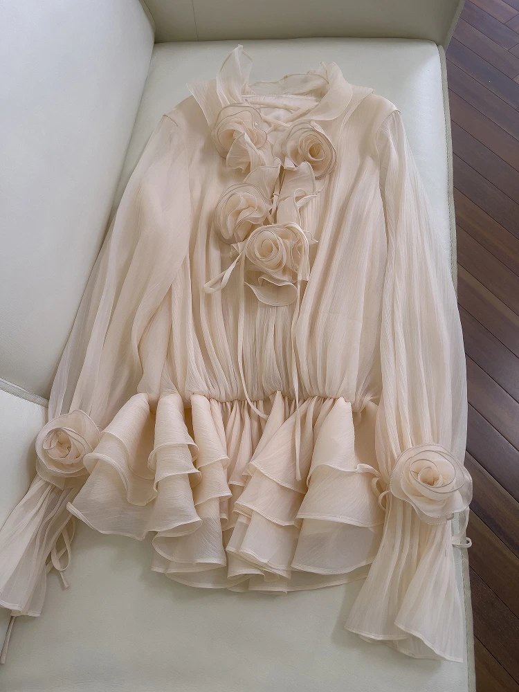 

Юбка Ele с цветочным принтом и кружевным подолом, шифоновое платье Dr, женское праздничное платье, нежная сказочная аосфера, эластичная талия, трапеция...