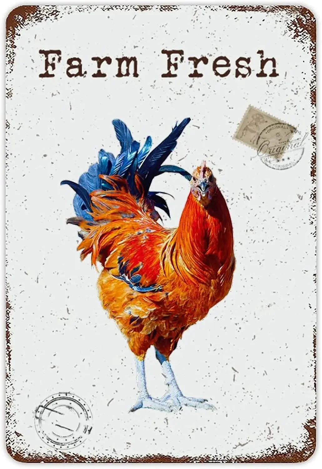 

Farm Fresh Rooster Cock Metal Sign Farm Animals Stamps Chic Tin Plaque Retro Farmhouse Tin Plaque Wall Art for Garden Office