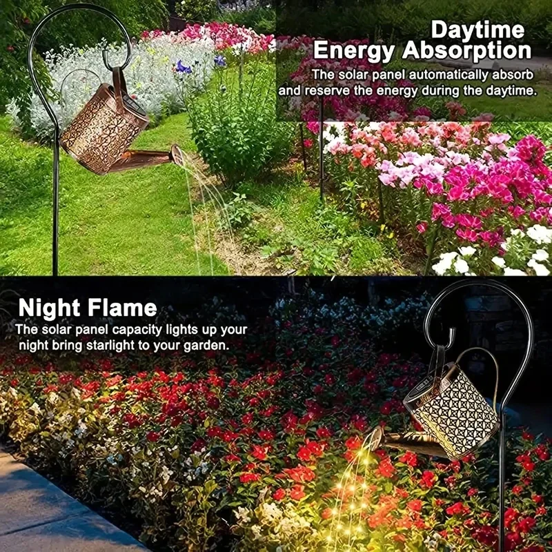 1 pc branco quente ao ar livre decorativo solar luzes do jardim regador solar com luzes lanternas solares pendurado luzes do jardim