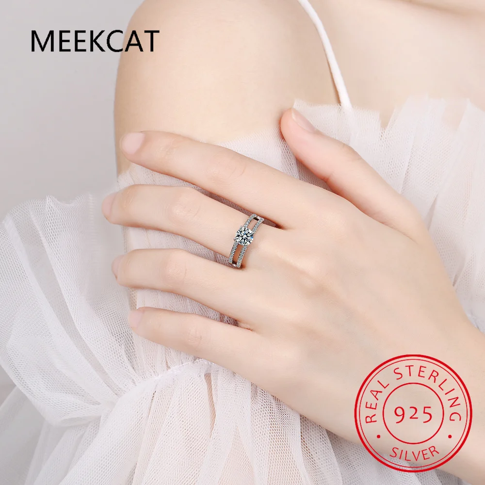 

Double Row Ring Real Moissanite Engagement Bands For Women D Color 2mm 925 Pure Silver Sterling Ring Enhancer Jewelry Gift