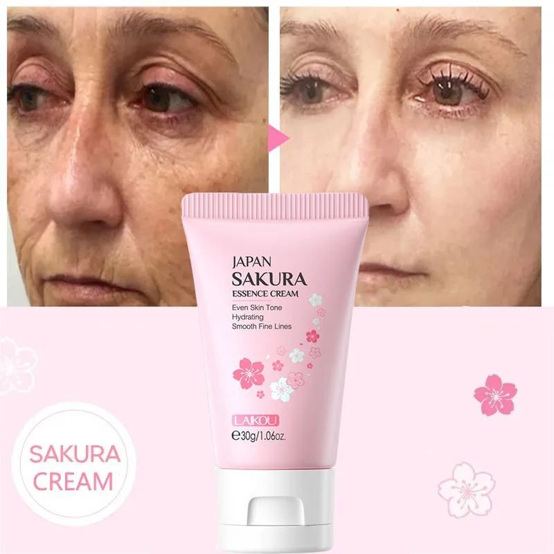 Sakura Whitening Face Cream Wrinkle Remover Serum Anti-Aging Fade Fine Lines Lift Firming Essence Vitamin C Brighten Skin Care