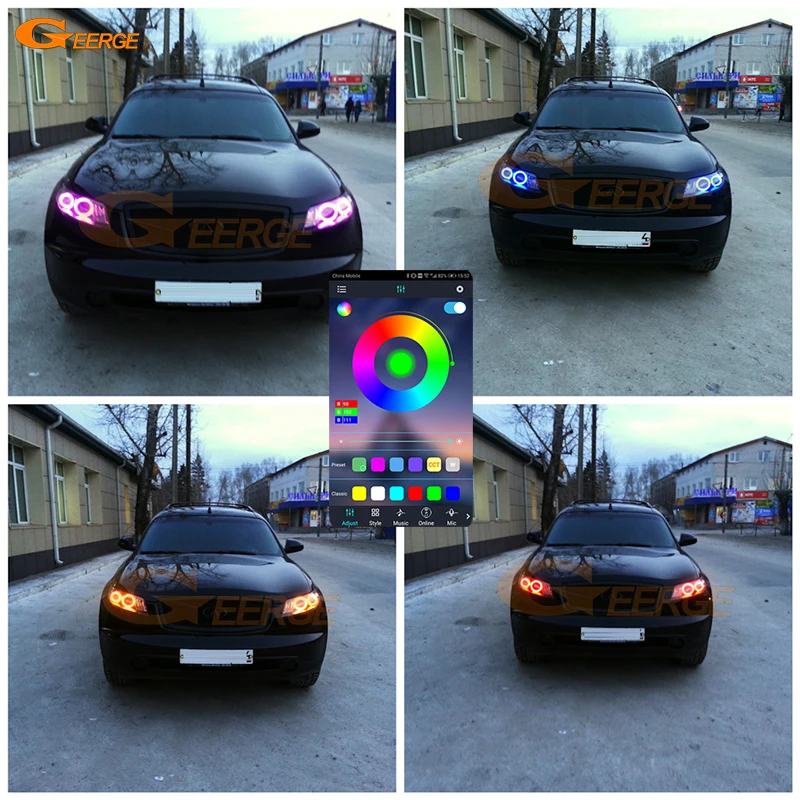 

For Infiniti FX35 FX45 S50 2003 2004 2005 2006 - 2008 Bluetooth App Multi Color Ultra Bright RGB LED Angel Eyes Kit Halo Rings