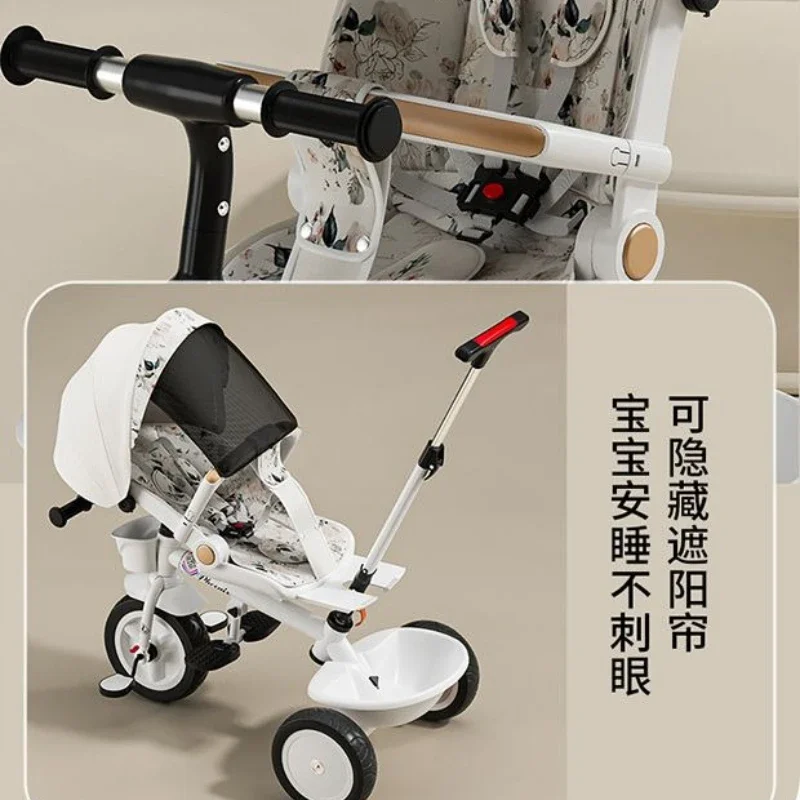 Premium-Baby-Dreirad, 1–6 Jahre alt, für Kinder, Eltern, Push-Griff, großer Sitz, verstellbares Baldachin, Sicherheitsgurt, Fahrt, Outdoor, Kinderwagen, Fahrrad