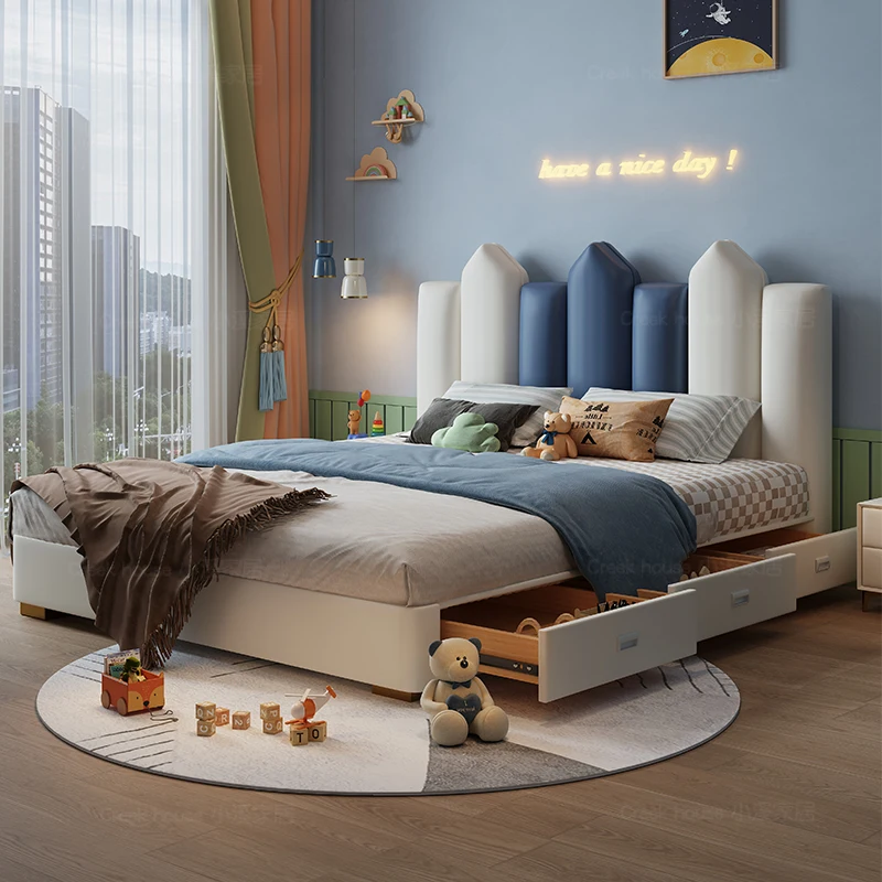 

For Drawers Storage Space Kids Bed Headboard Frame Modern Design Children Beds Space Saving Camas Infantil Bedroom Furniture