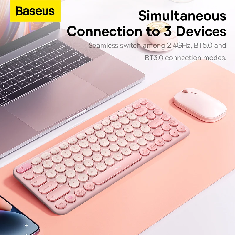 Imagem -02 - Baseus-teclado Silencioso sem Fio para Ipad Bluetooth 5.0 3.0 2.4g Usb en 84 Keycaps Tablet Laptop Computador Mulheres