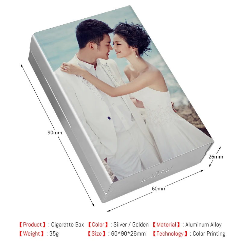 20 Sticks Metal Sliding Thick Cigarette Case Custom Photo LOGO Color Name Text Printing Smoking Birthday Gift For Man Boyfriend